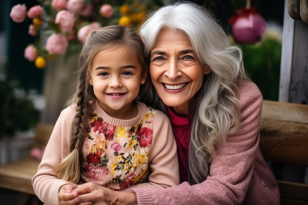 Photo little girl with grandma smiling