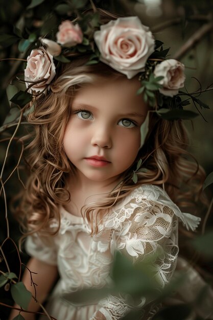 Little girl with green eyes and flower crown