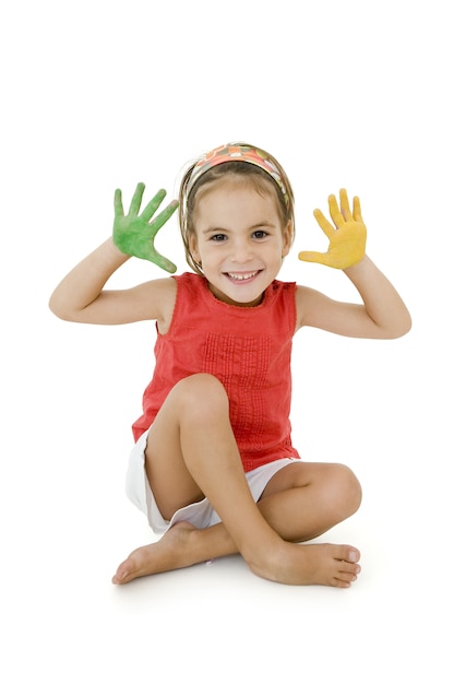 Little girl with her hands painted