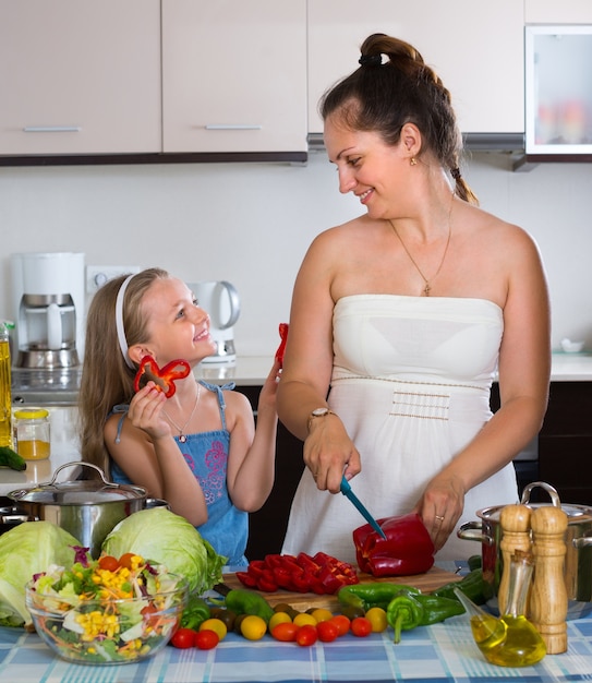 Bambina con mamma in cucina