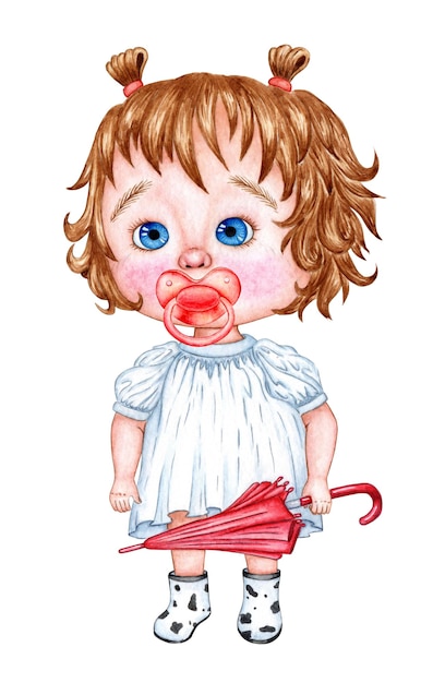 Little girl with pacifier watercolor