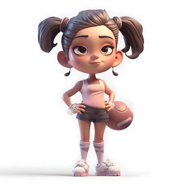 Little girl with a rugby ball3d renderingsquare image