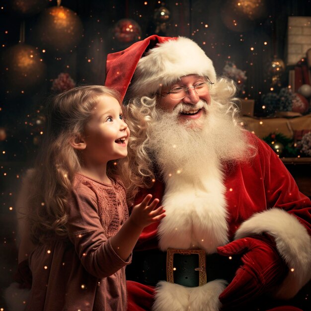 Foto la ragazzina con babbo natale