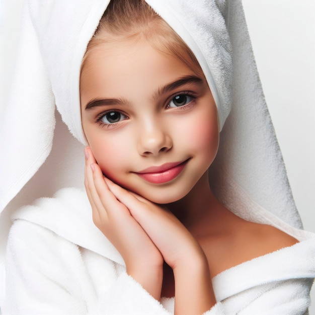 little girl with towel on head in spa isolated on white background copy space ai generative