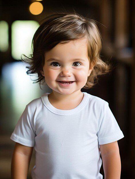 Photo a little girl with a white shirt that says  happy