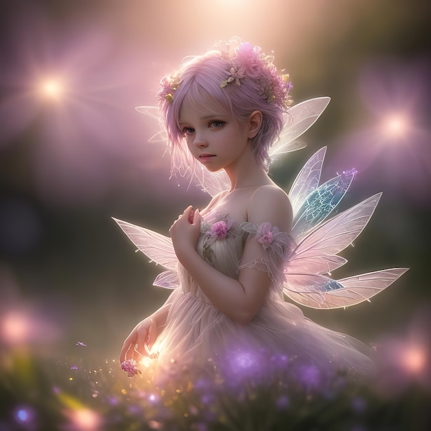 A little girl with wings that says " fairy " on it.