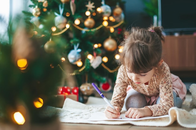 Little girl writing a letter to Santa Claus