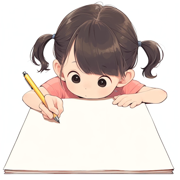 Photo a little girl writing some words on a white board in her bedroom anime style