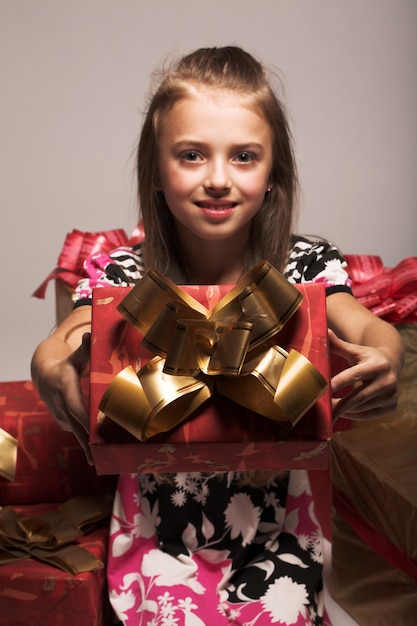 Little girl and xmas presents