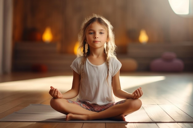 Little girl yoga pose Gym active sport Generate Ai