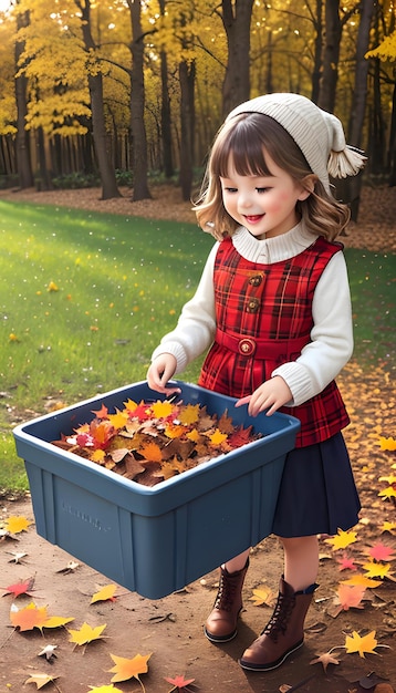 Photo little girls joyful autumn seasonal activities colorful