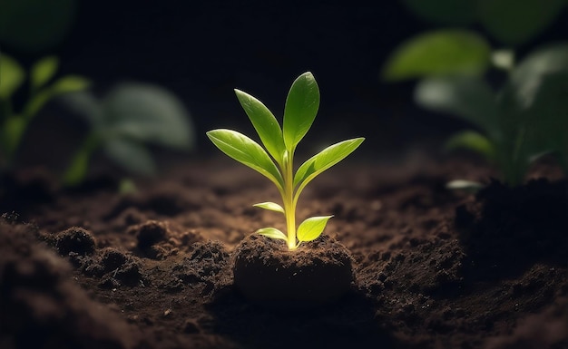 Little green plant growing on a soil Generative AI Illustration