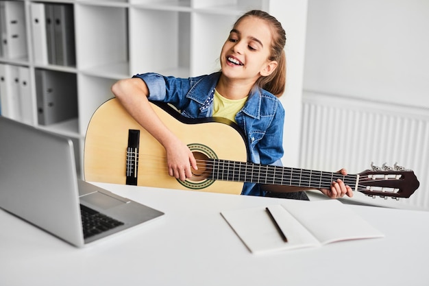 Фото Маленький гитарист во время онлайн-урока