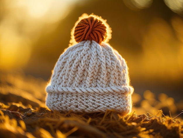 Little handmade knitted hat ai generative