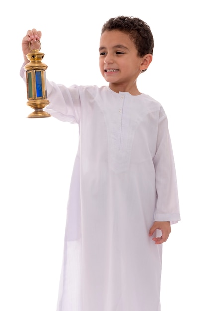 Little Happy Boy Celebrating Ramadan with Lantern