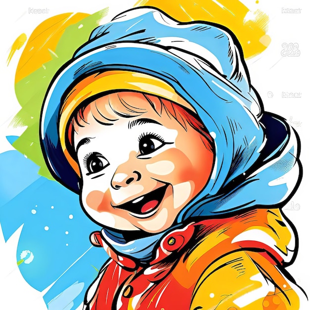 little happy girl playing outdoors in winter vector graphics childrens drawing girl making