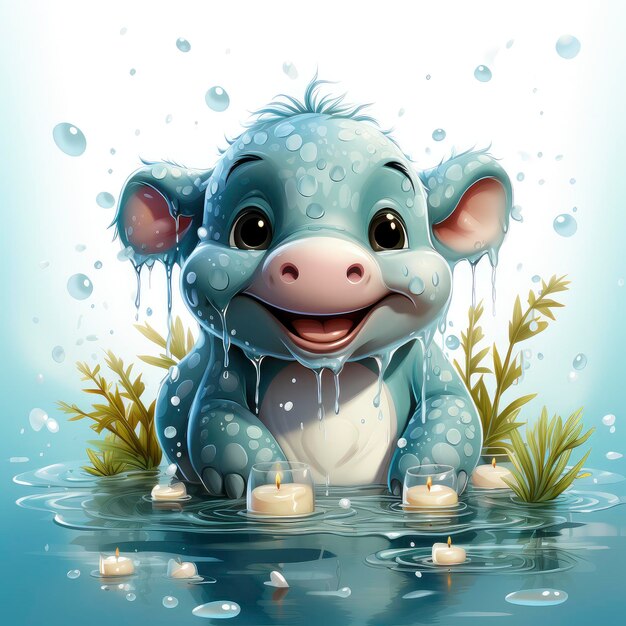 little hippopotamus bathing in a basin