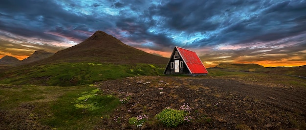 Little house between volcanoes in Iceland