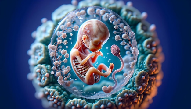 Photo little human baby inside mother womb small embryo