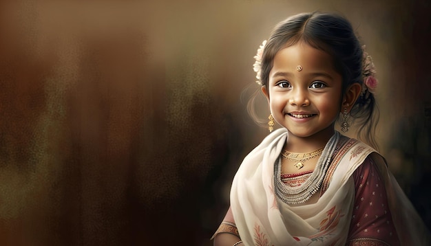 Little Indian girl illustration by generative AI