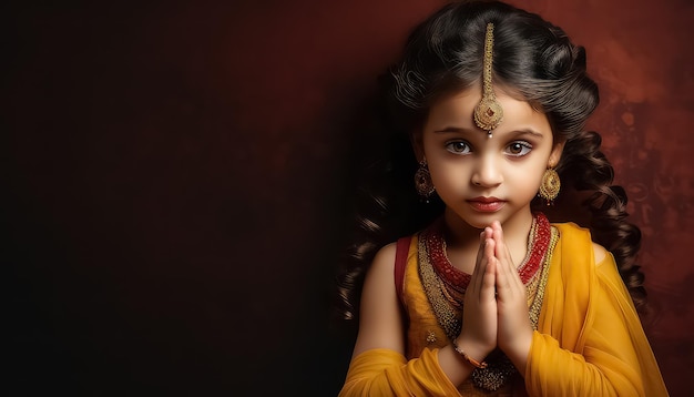 インドのディワリで祈っている小さなインド人女の子