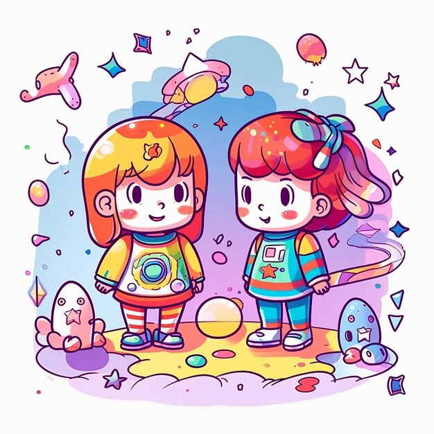 Little kawaii boy and girl