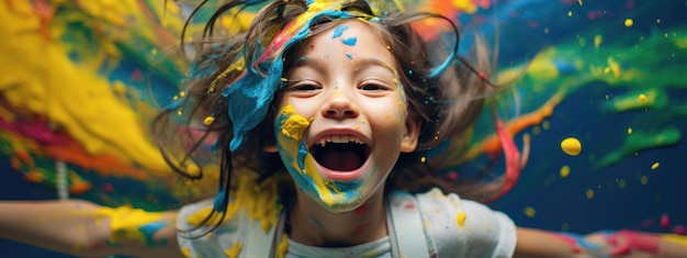 Little kid covered in paint