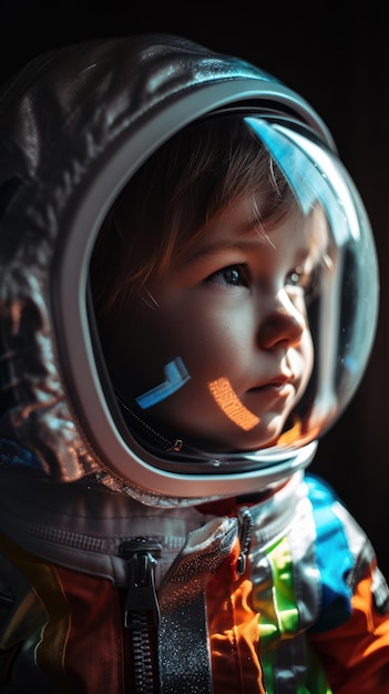 Little kid wearing spacesuit Cosmonaut concept Ai generated