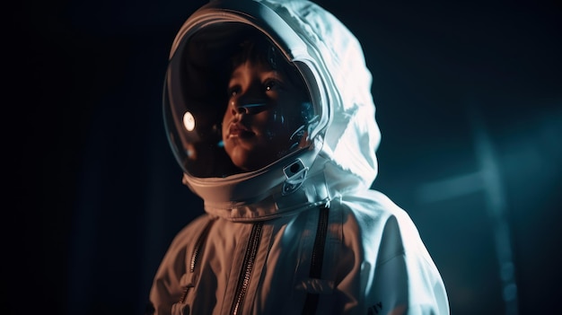 Маленький ребенок в скафандре Создан концепт космонавта AI