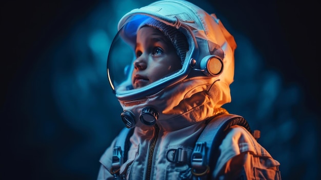 Little kid wearing spacesuit Cosmonaut concept Ai generated