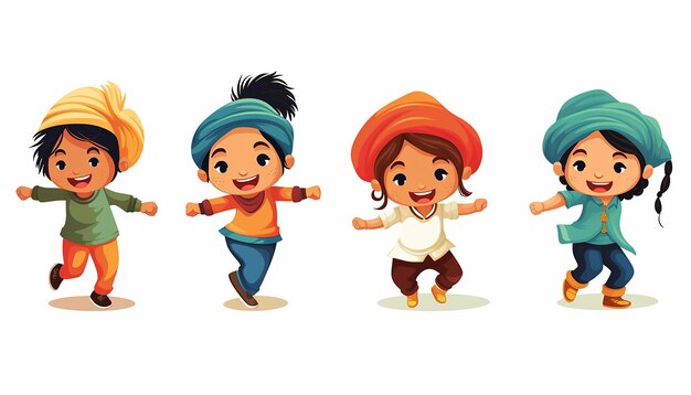 Photo little kids boys and girls bhangra dancing simple and minimalistic vector design