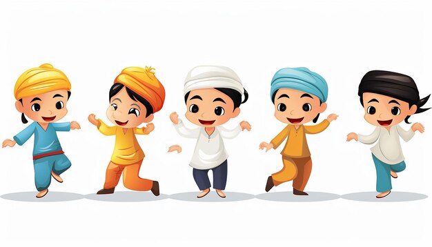 little kids boys and girls bhangra dancing simple and minimalistic vector design