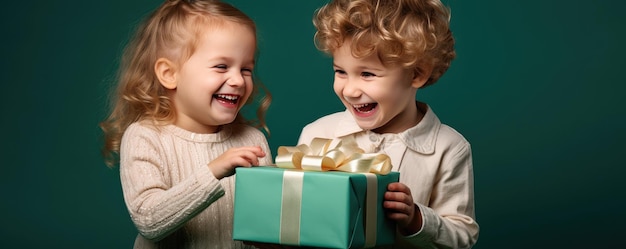 Маленький ребенок распаковывает подарок и смеется на фоне.