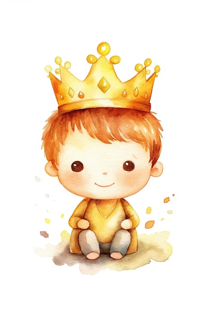 Little king watercolor clipart cute isolated on white background with Generative AI