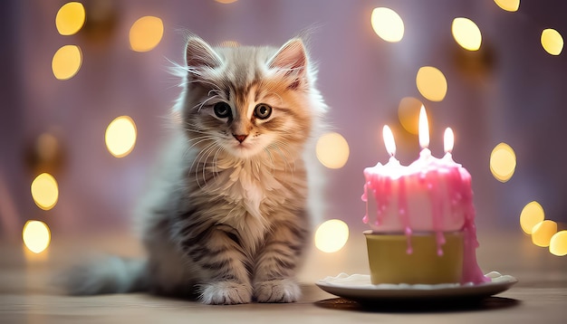 little kitten on a birthday cake