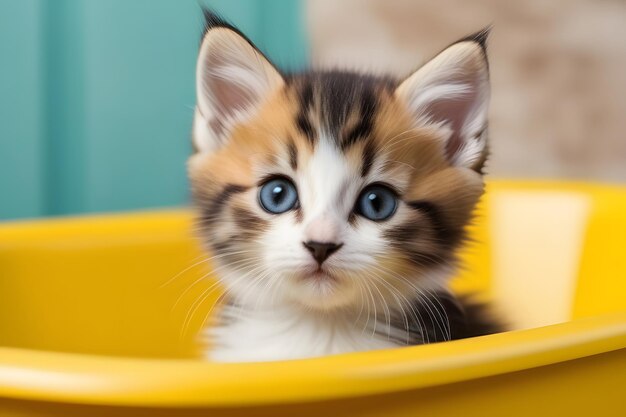 little kitten in a bowl Generative AI