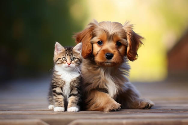 Little kitten and puppy ai generative