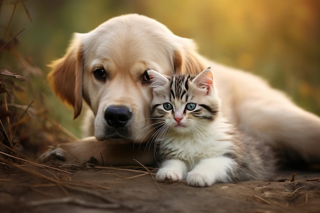 Little kitten and puppy ai generative