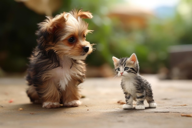 Little kitten and puppy ai generative