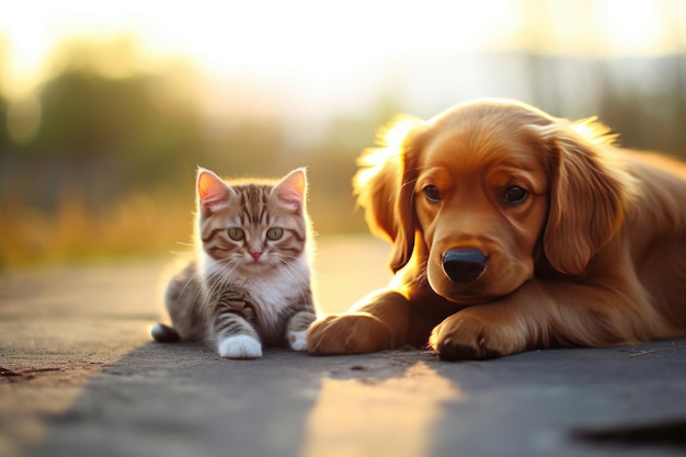 little kitten and puppy ai generative