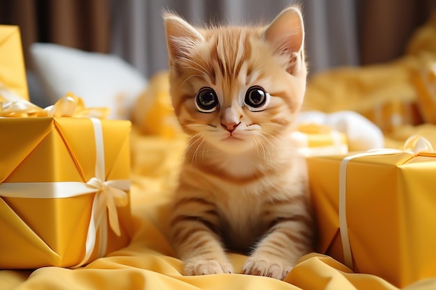 маленький котенок с коробкой