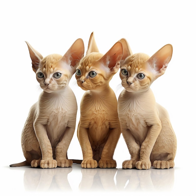 Little kittens of sphinx cats breed isolated on white, unusual pets