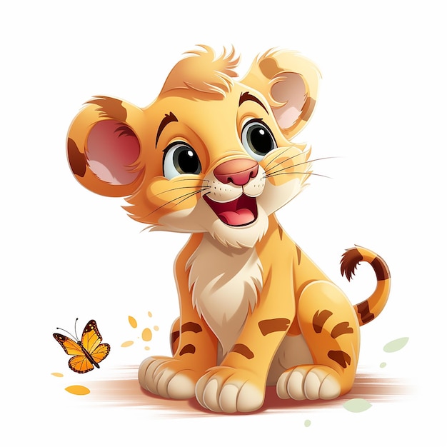 Little lion playing 3D cartoon illustration