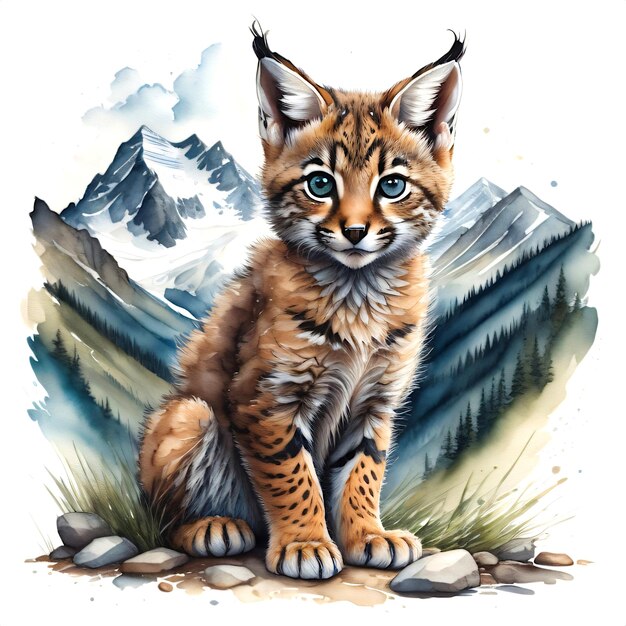 Photo little lynx watercolor