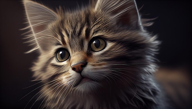 Маленький кот-талисман с нежным выражением лица, генеративный ИИ