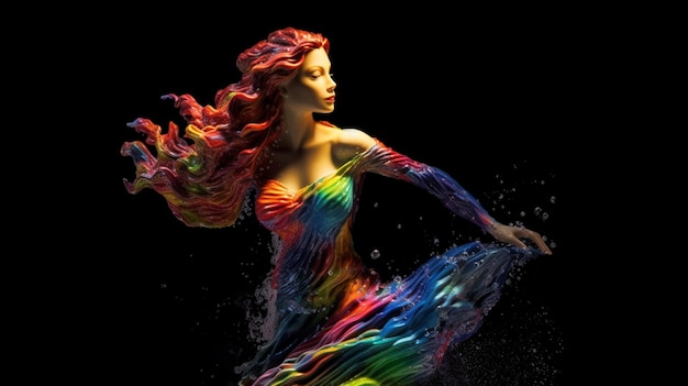 little mermaid colorful black background UHD 8k Generative Ai