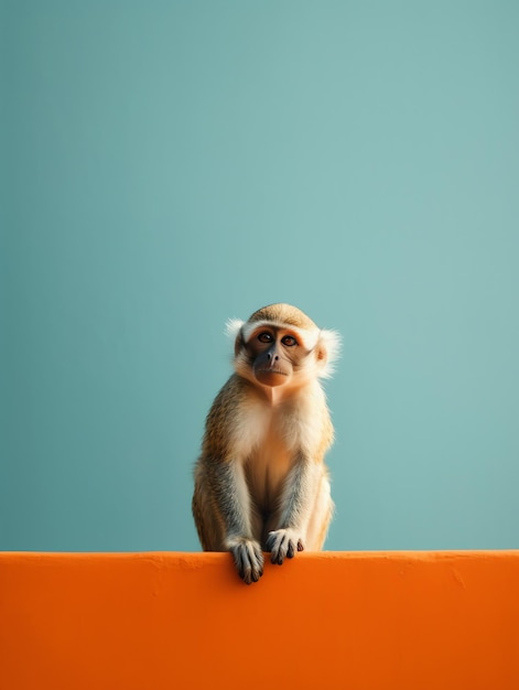 Little monkey on blue background