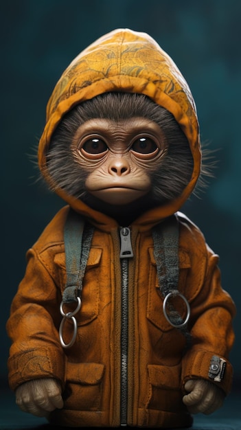 A little monkey in a raincoat