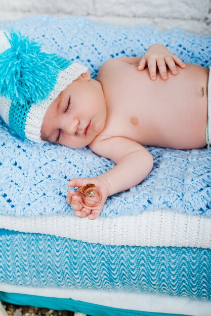 Little newborn baby boy sleeps