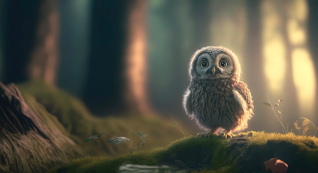 Little owl in a forest photography of a owl in a forest Generative AI